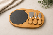 Oval Bamboo Slate Cheese Board Set | Engraved Serving Board