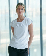 Women's pleat front short sleeve blouse
