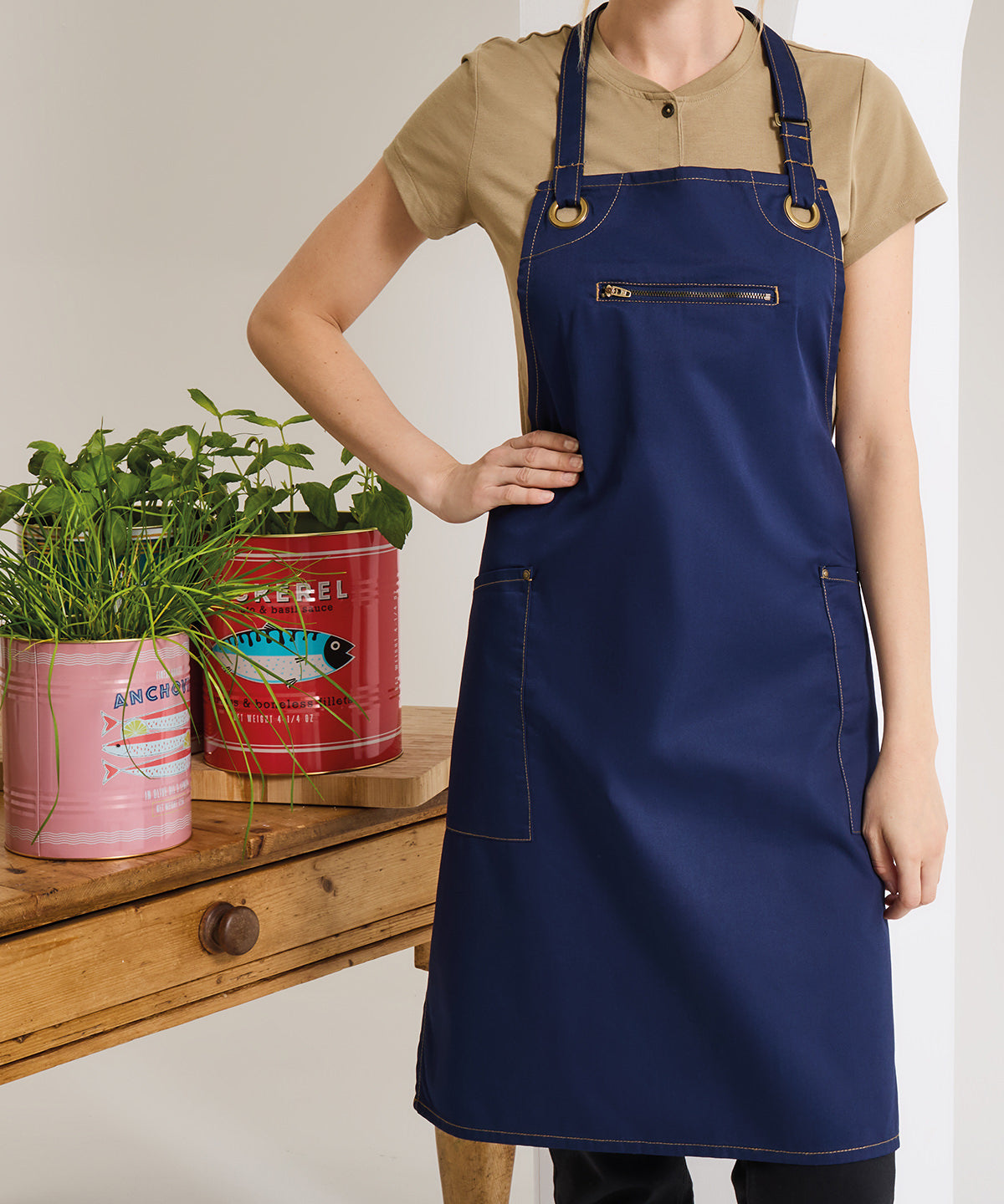 'Barley’ Contrast Stitch Bib Apron